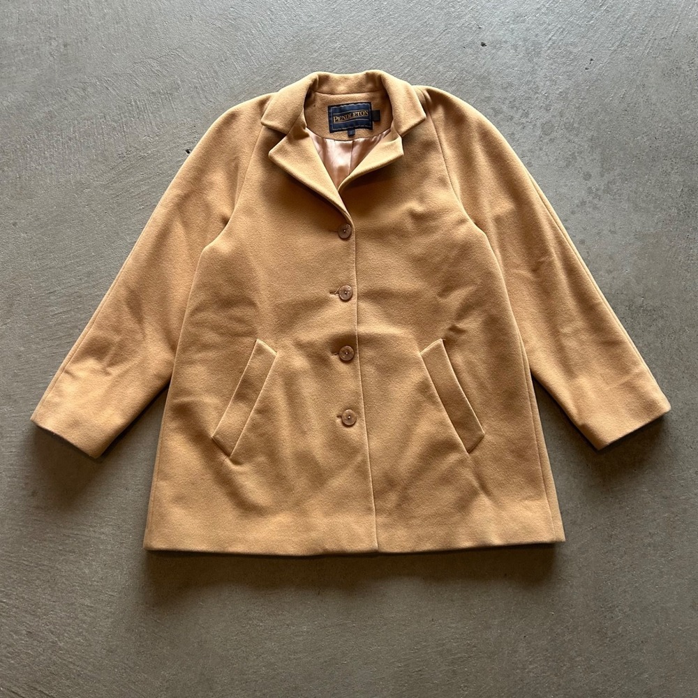 Vintage Pendleton Jacket Women's Size 12 Tan Lambswool Peacoat Blazer Button